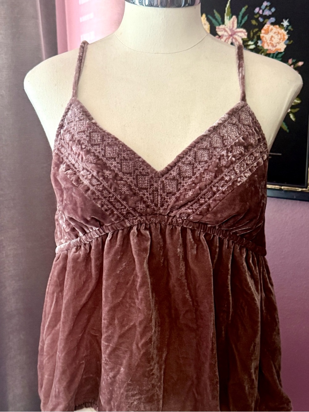 Lucky Brand Velvet Spaghetti Strap Top - Dusty Rose